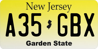 NJ license plate A35GBX