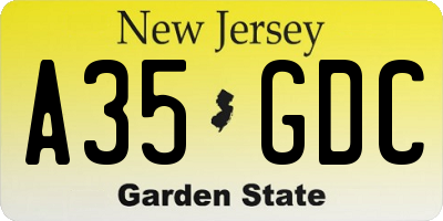 NJ license plate A35GDC