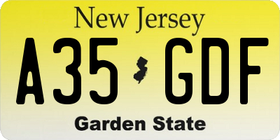 NJ license plate A35GDF