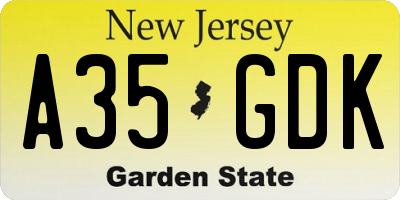 NJ license plate A35GDK