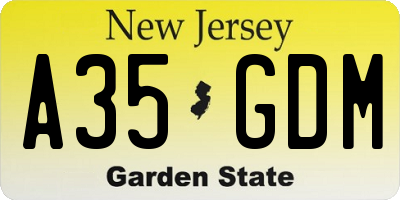 NJ license plate A35GDM