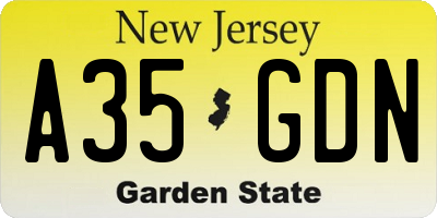 NJ license plate A35GDN