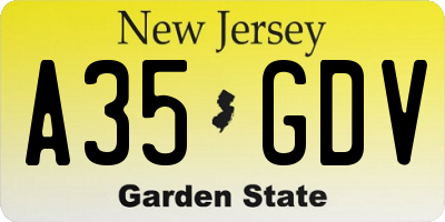 NJ license plate A35GDV