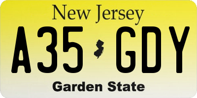NJ license plate A35GDY