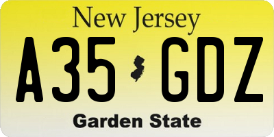 NJ license plate A35GDZ