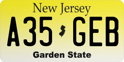 NJ license plate A35GEB