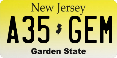 NJ license plate A35GEM