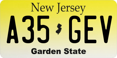NJ license plate A35GEV