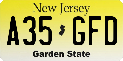 NJ license plate A35GFD