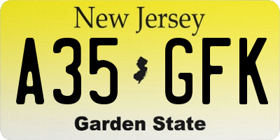 NJ license plate A35GFK