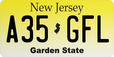 NJ license plate A35GFL