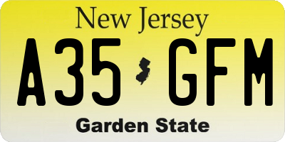 NJ license plate A35GFM