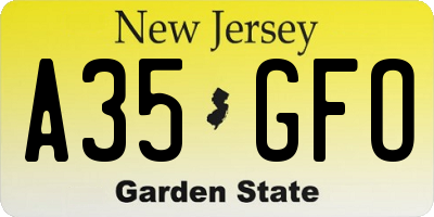 NJ license plate A35GFO