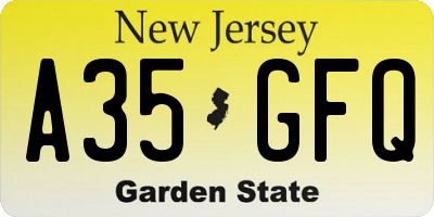 NJ license plate A35GFQ