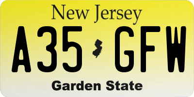 NJ license plate A35GFW