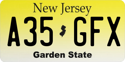 NJ license plate A35GFX