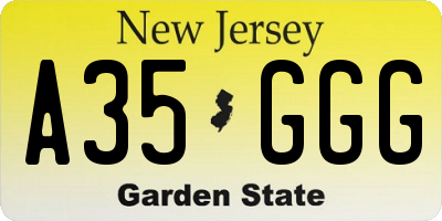 NJ license plate A35GGG
