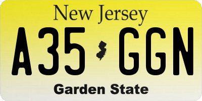 NJ license plate A35GGN