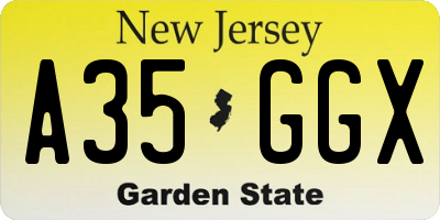 NJ license plate A35GGX