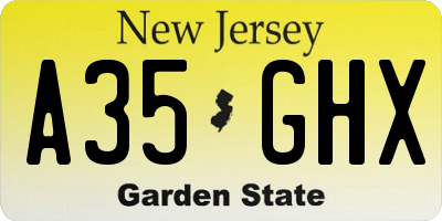 NJ license plate A35GHX