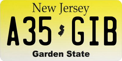 NJ license plate A35GIB