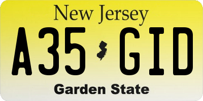 NJ license plate A35GID