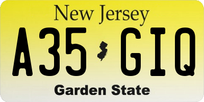 NJ license plate A35GIQ