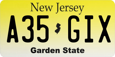 NJ license plate A35GIX
