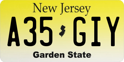 NJ license plate A35GIY