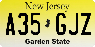 NJ license plate A35GJZ