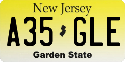 NJ license plate A35GLE