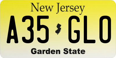 NJ license plate A35GLO
