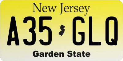 NJ license plate A35GLQ