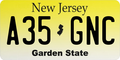 NJ license plate A35GNC