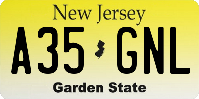 NJ license plate A35GNL