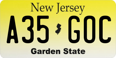 NJ license plate A35GOC