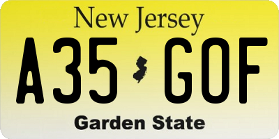 NJ license plate A35GOF