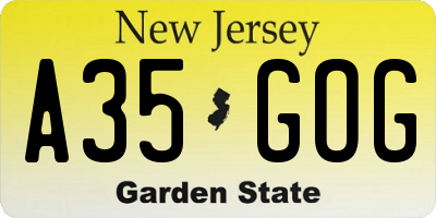 NJ license plate A35GOG
