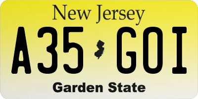 NJ license plate A35GOI