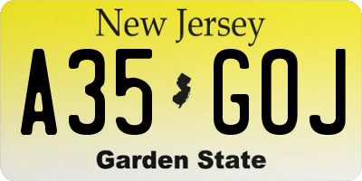 NJ license plate A35GOJ