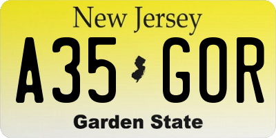 NJ license plate A35GOR