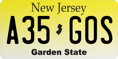 NJ license plate A35GOS