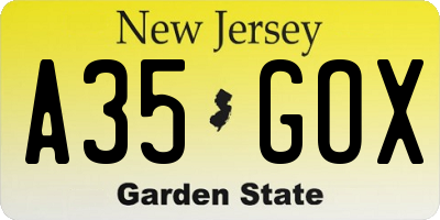 NJ license plate A35GOX