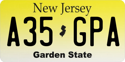NJ license plate A35GPA