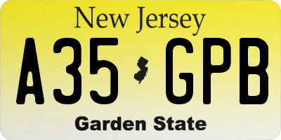NJ license plate A35GPB