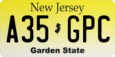 NJ license plate A35GPC