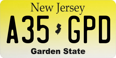 NJ license plate A35GPD