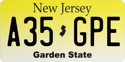 NJ license plate A35GPE