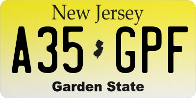 NJ license plate A35GPF