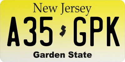 NJ license plate A35GPK